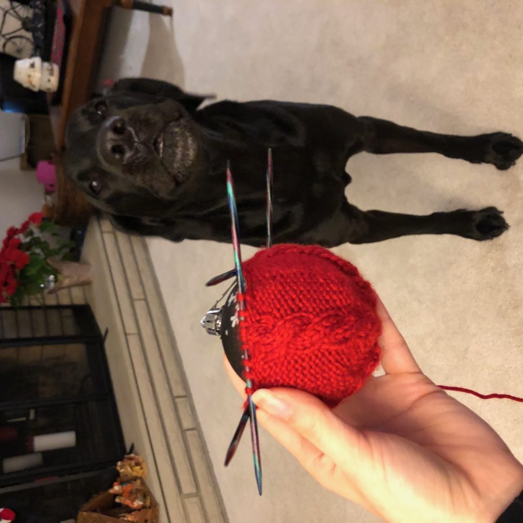 Pattern Progress for Cable Christmas Ornament Sweater