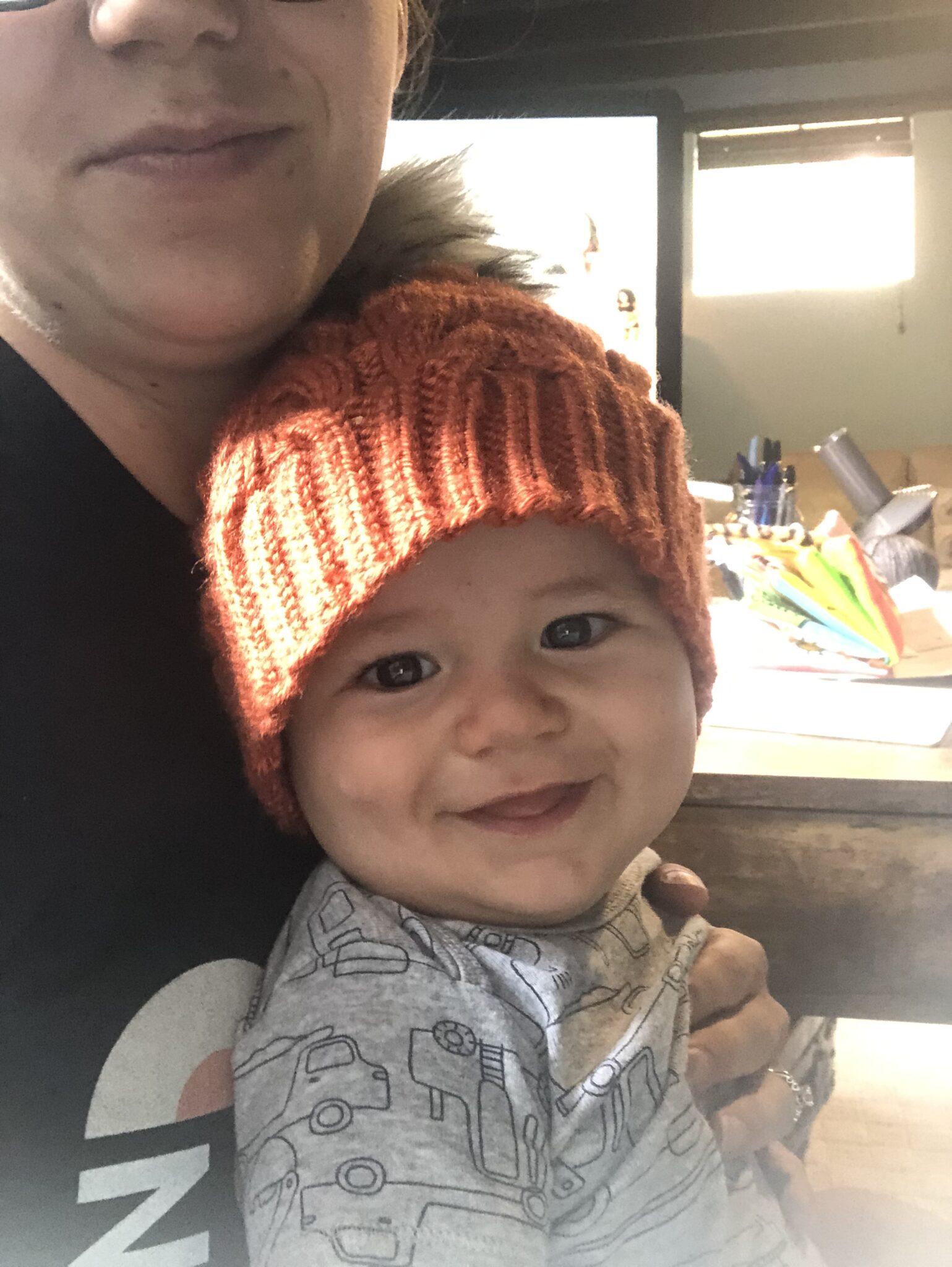 Fynn sporting the Chevron Hat for Babies