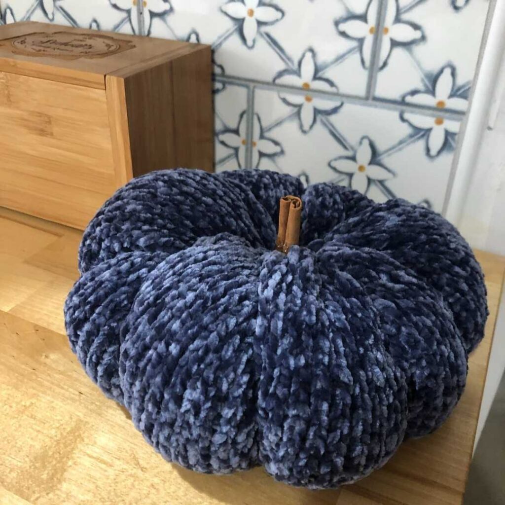 velvet knitted pumpkin with Cinnamon Stem