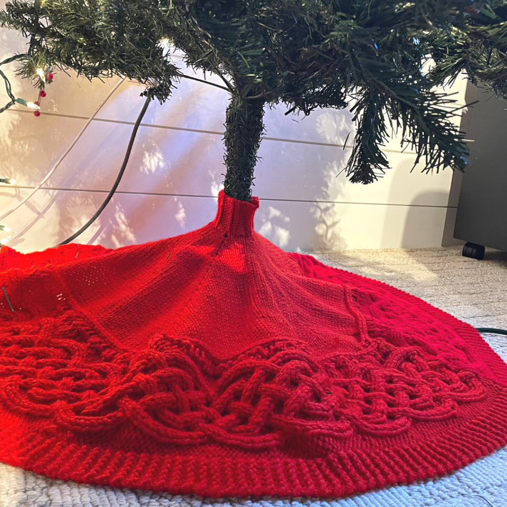 Knit this Celtic inspired Christmas Tree Skirt Knitting Pattern from Knitting in the Park.