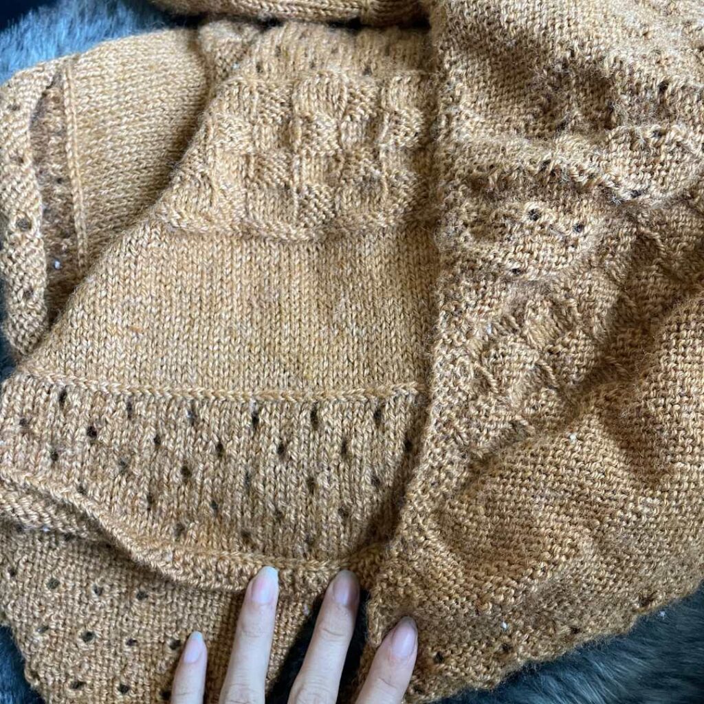 The detail in Marigold's Shawl from Knitting in the Park.