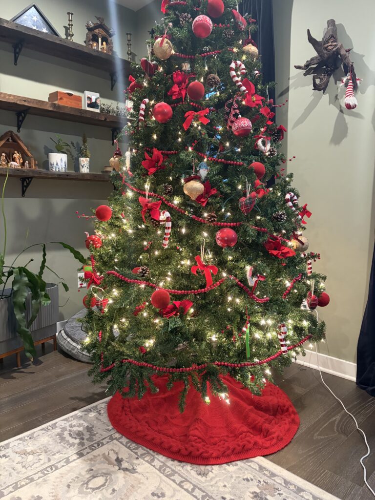 The perfect Christmas Tree Skirt for the Perfect Tree, knit the Peppermint Christmas Tree Skirt for your next holiday season. 