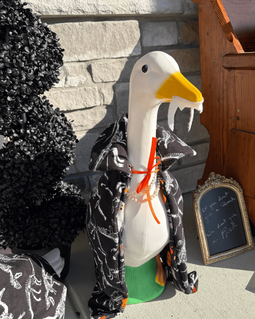 Get the free tutorial for the vampire porch geese and dress them up for Halloween.
